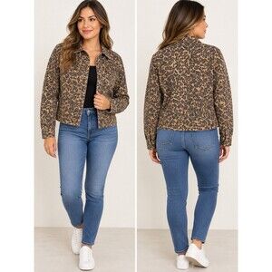 Express Women’s Denim Jacket Size Large Leopard Print Brown Black NWT Cotton